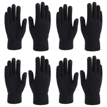 4 Pairs Winter Knit Gloves, Unisex Full-Finger Stretch Warm Mittens for Cold Weather