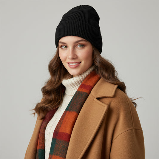 Unisex Heavy Knit Beanie Hat with Wide Cuff, Warm Winter Knitted Cap