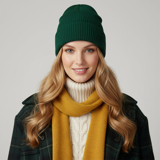 100% Pure Cashmere Ribbed Cuffed Beanie for Men, Ultra-Soft Winter Knit Hat